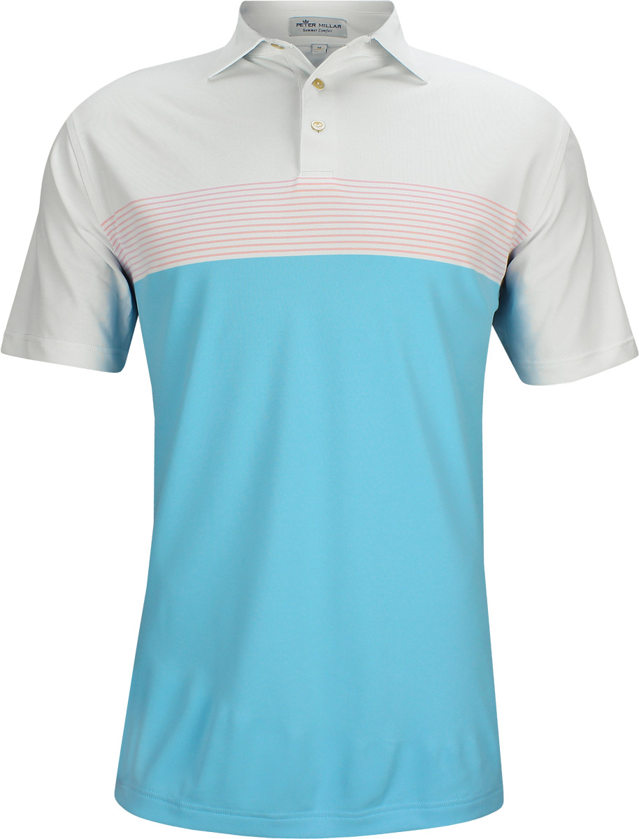Peter Millar Quote Engineered Stripe Stretch Mesh Golf Shirts in White